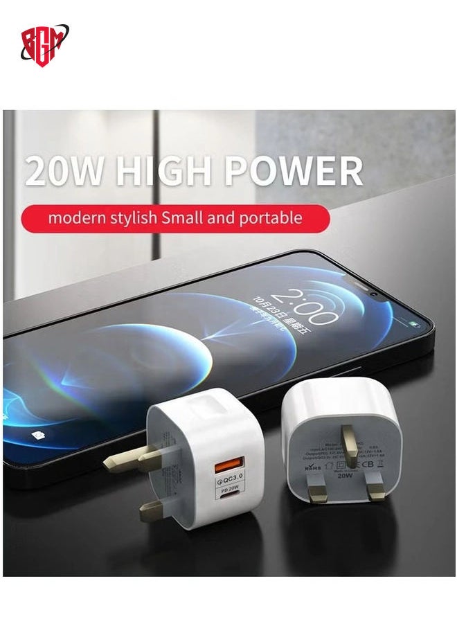 BGM - 20W USB C PD Fast Charger, Dual Port Type-C QC3.0 Wall Adapter, compatible with iPhone 13/12/12 Mini/12 Pro/12 Pro Max,AirPods Pro (Without Cable, White) - Image 1