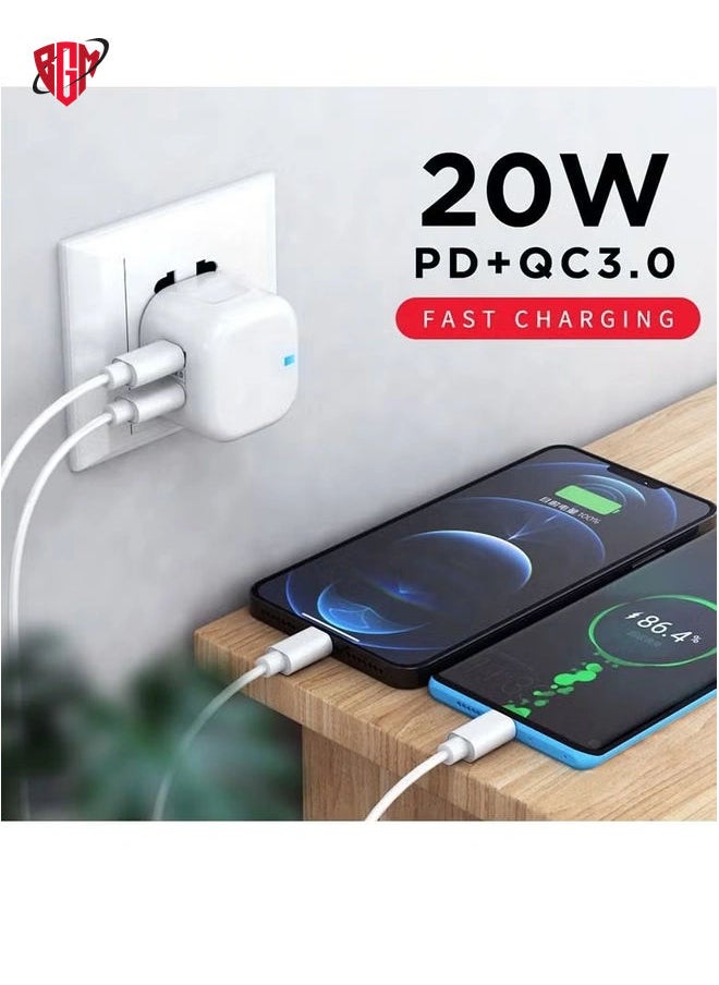 BGM - 20W USB C PD Fast Charger, Dual Port Type-C QC3.0 Wall Adapter, compatible with iPhone 13/12/12 Mini/12 Pro/12 Pro Max,AirPods Pro (Without Cable, White) - Image 1