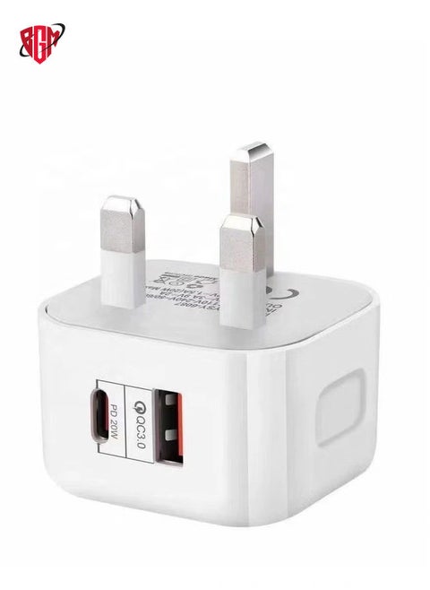 20W USB C PD Fast Charger, Dual Port Type-C QC3.0 Wall Adapter, compatible with iPhone 13/12/12 Mini/12 Pro/12 Pro Max,AirPods Pro (Without Cable, White)