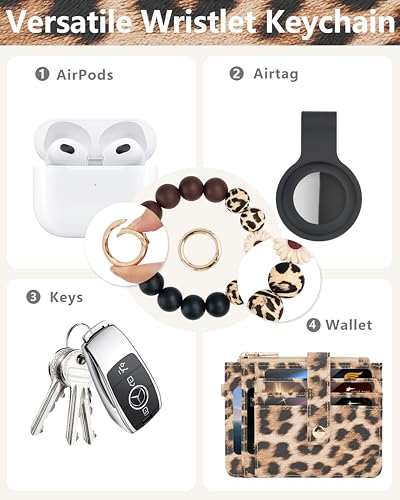 Sunpour Wristlet Wallets for Women Cute Keychain Wallet with AirTag Holder RFID Small Credit Card Holder Boho Beaded Wallet Keychain Wristlet（Leopard） - Image 4