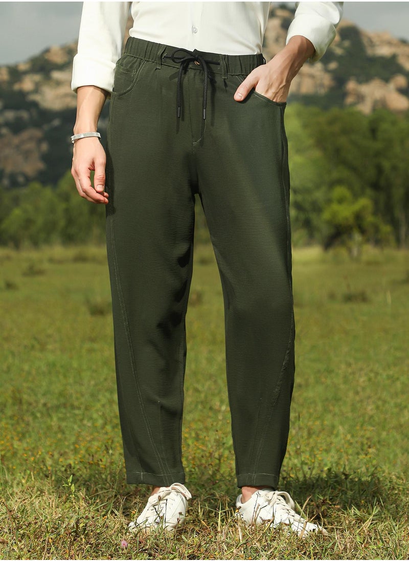 Campus Sutra Men's Sacramento Green Tapered Tailored Trousers  - Image 2
