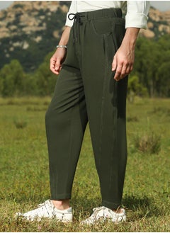 Campus Sutra Men's Sacramento Green Tapered Tailored Trousers  - Image 3