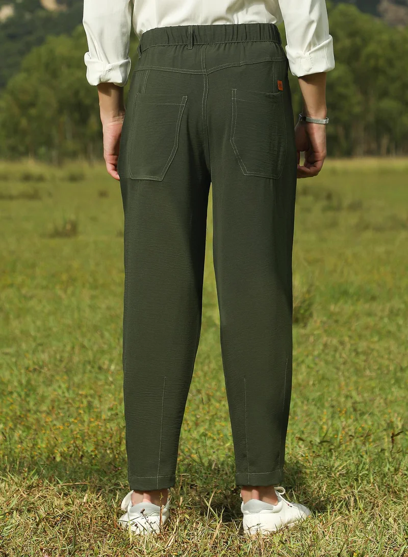 Campus Sutra Men's Sacramento Green Tapered Tailored Trousers