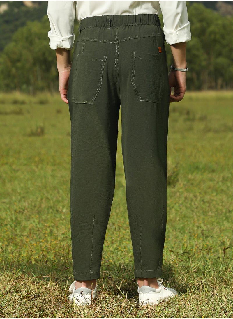 Campus Sutra Men's Sacramento Green Tapered Tailored Trousers  - Image 5
