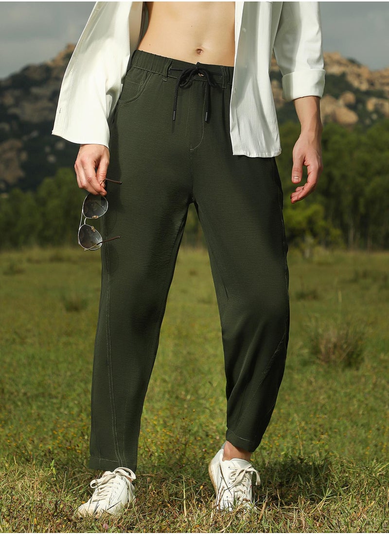 Campus Sutra Men's Sacramento Green Tapered Tailored Trousers  - Image 1
