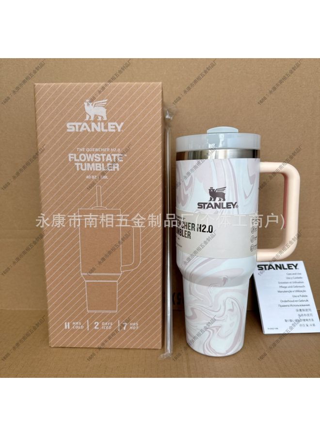 ستانلي 40oz كوب شرب حراري مع عزل مع مصاصة، كوب سفر محمول من الفولاذ المقاوم للصدأ 304، نقش خشبي وردي