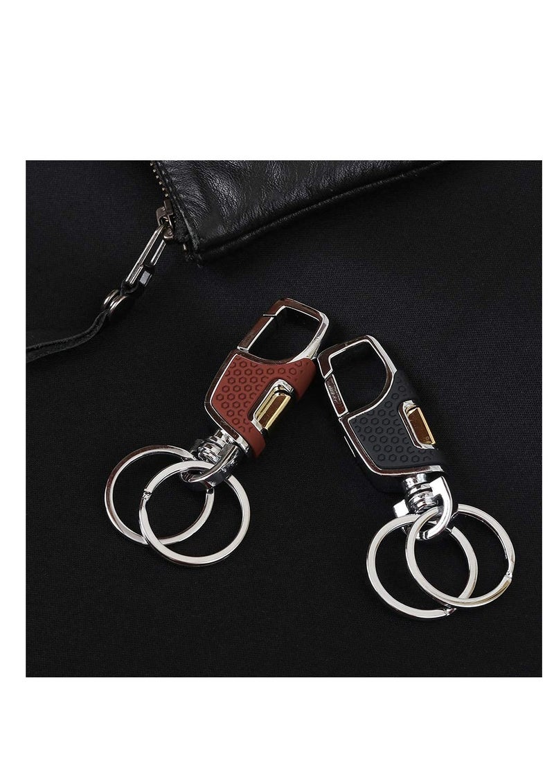 Excefore 2 Pack Key Chain with (Gift Box) Heavy Duty Car Keychain with 2 Metal Key Rings Carabiner Keychians-Black and Brown - Image 5