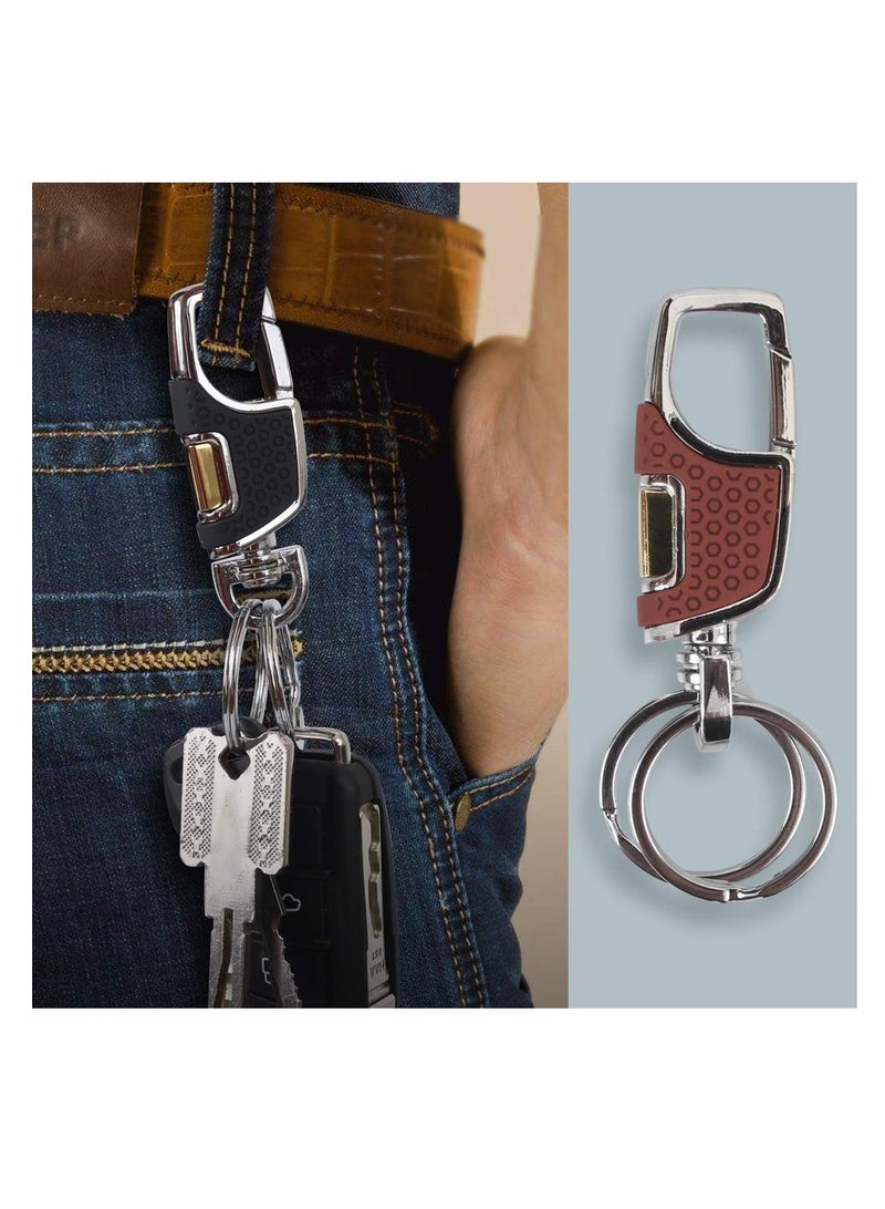 Excefore 2 Pack Key Chain with (Gift Box) Heavy Duty Car Keychain with 2 Metal Key Rings Carabiner Keychians-Black and Brown - Image 2