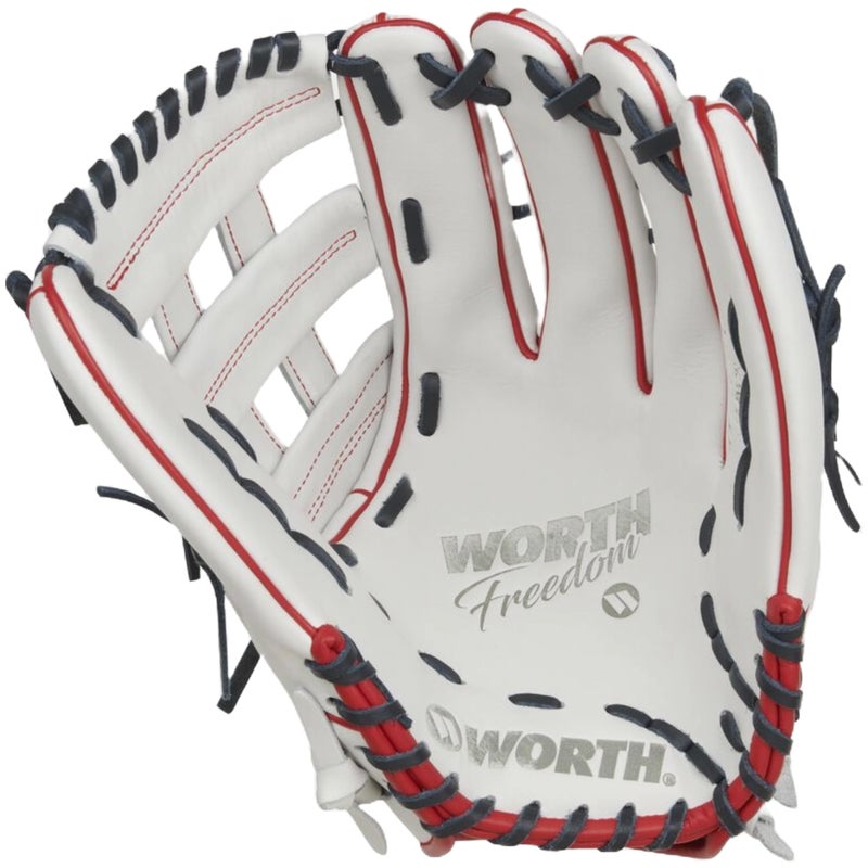 Worth | FREEDOM SERIES Slowpitch Softball Glove | 13 Inch | White/Navy/Red | Left Hand Throw - Image 3