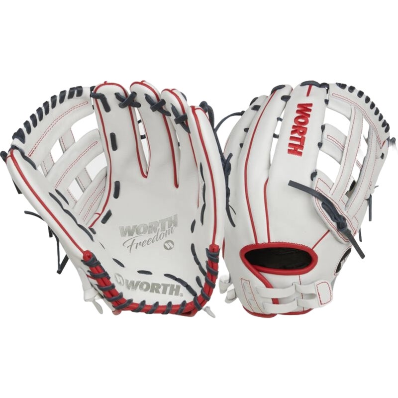 Worth | FREEDOM SERIES Slowpitch Softball Glove | 13 Inch | White/Navy/Red | Left Hand Throw - Image 1