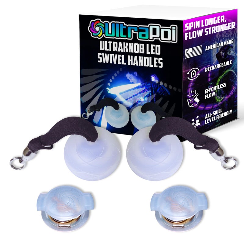 UltraPoi UltraKnob Swivel Handles Set (Pair (2)) - Rechargeable LED Poi Knob Handles - Over 30 Brilliant Rainbow Color Modes & Flashing Patterns - Silicone Knob Set for Poi, Flow Arts & Light Spinning - Image 4