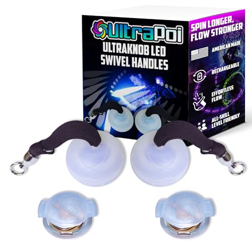 UltraPoi UltraKnob Swivel Handles Set (Pair (2)) - Rechargeable LED Poi Knob Handles - Over 30 Brilliant Rainbow Color Modes & Flashing Patterns - Silicone Knob Set for Poi, Flow Arts & Light Spinning - Image 1