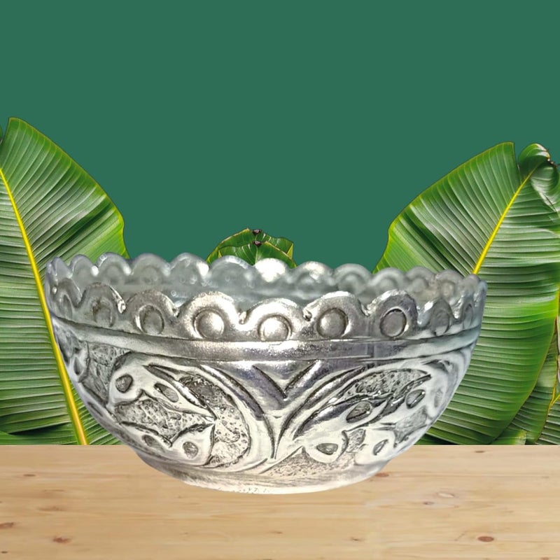 Effigy onlinehub Effigy onlinehub German Silver Plated Nakshi Decorative BowlKatori with Embossed Leaf Designs on Sides Special Pooja Items for Gift - Image 5