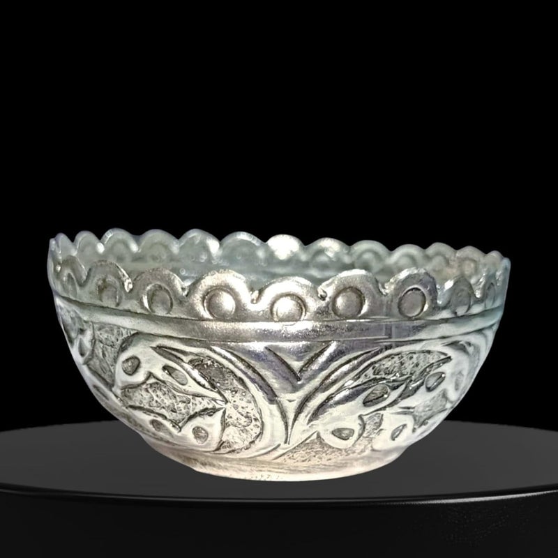 Effigy onlinehub Effigy onlinehub German Silver Plated Nakshi Decorative BowlKatori with Embossed Leaf Designs on Sides Special Pooja Items for Gift - Image 4