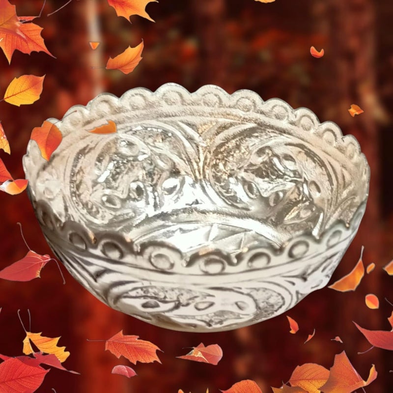 Effigy onlinehub Effigy onlinehub German Silver Plated Nakshi Decorative BowlKatori with Embossed Leaf Designs on Sides Special Pooja Items for Gift - Image 2