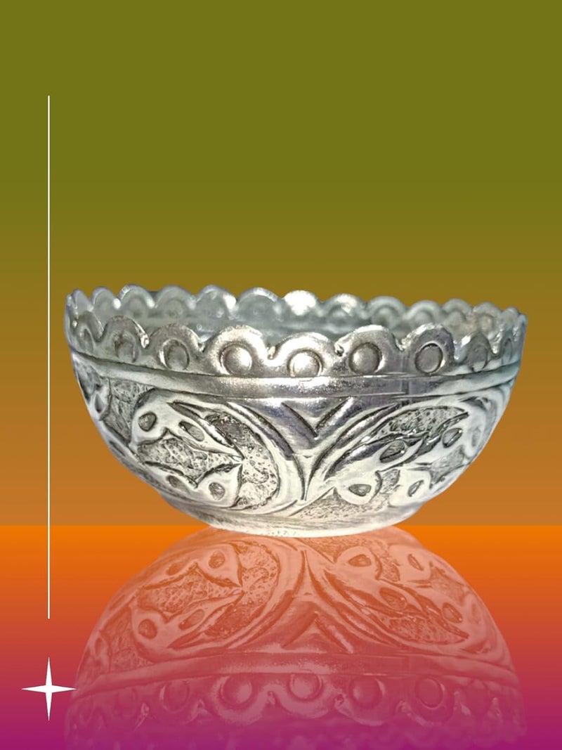 Effigy onlinehub Effigy onlinehub German Silver Plated Nakshi Decorative BowlKatori with Embossed Leaf Designs on Sides Special Pooja Items for Gift - Image 3