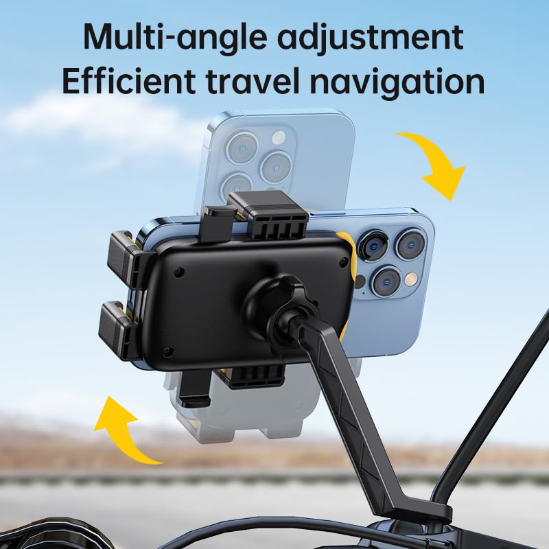 Glangeh Mobile Holder for Bike with Adjustable Locking, 360° Rotation, Real Mirror Mount, Shock Proof Rubber String Grip Hold, one Touch Lock Support Fits 4.7"-7.2" Smartphones(J38+W15) - Image 4