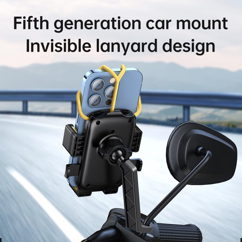 Glangeh Mobile Holder for Bike with Adjustable Locking, 360° Rotation, Real Mirror Mount, Shock Proof Rubber String Grip Hold, one Touch Lock Support Fits 4.7"-7.2" Smartphones(J38+W15) - Image 3
