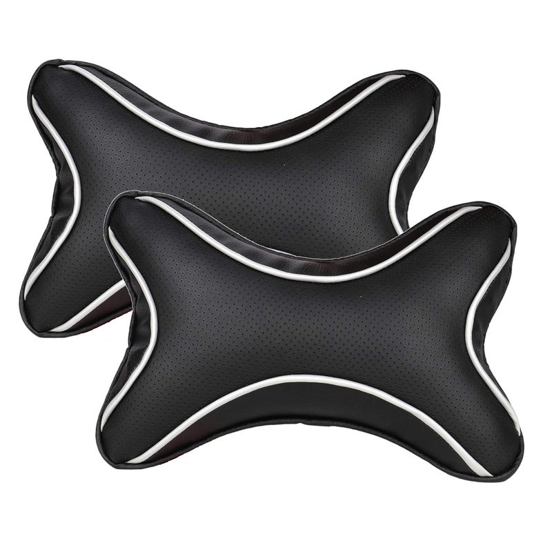 DHANVINE Car Dotted Black Neck Rest Cushion Pillow Set of 2 Pcs Compatible with Hyundai I20 Active