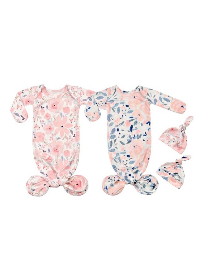 Vollmic Newborn Baby Sleeper Gown with Mittens Long Sleeve Nightgown Baby Coming Home Outfit with Hat 2 Pieces (Light Pink and Ink Pink, 0-3 Month) - Image 1