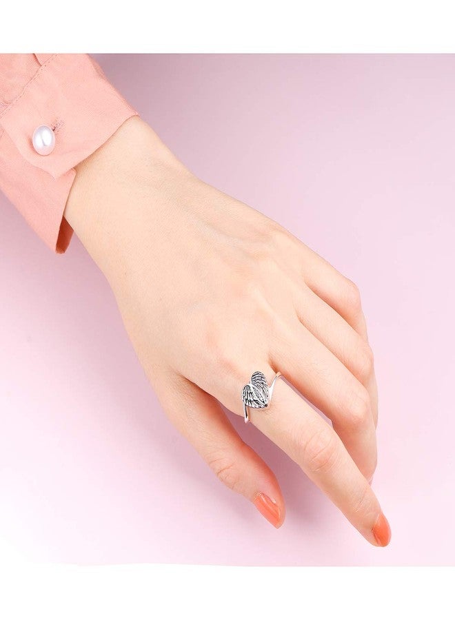 Flyow 925 Sterling Silver Angel Wings Urn Heart Ring Hold Loved Ones Ashes Always in My Heart Keepsake Memorial Jewelry Cremation Rings for Women（7） - Image 2