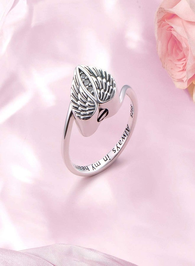 Flyow 925 Sterling Silver Angel Wings Urn Heart Ring Hold Loved Ones Ashes Always in My Heart Keepsake Memorial Jewelry Cremation Rings for Women（7） - Image 5