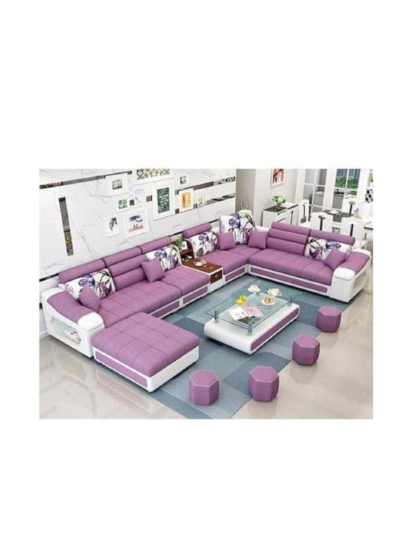 Ripple FURNITURE Modern Couch U Shaped Fabric Living Room Furniture Chaise Lounge Recliner Sectional L Shape Corner Sofa Sets  7 Seater Purple 398X90X85  - Image 1