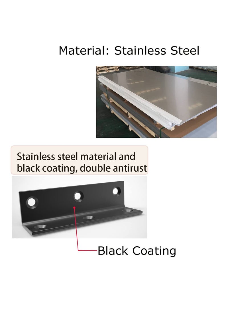 Heavy Duty L Bracket, 3.2inch Stainless Steel Corner Brace, Black Metal Shelf Brackets for Wood, Durable u0026 Stylish Support - Image 2