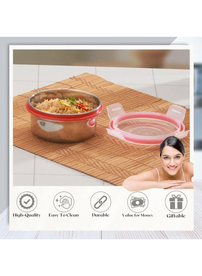 Trueware علبة غداء من الفولاذ المقاوم للصدأ من ترووير، مزودة بقفل ذكي ومشبك إغلاق | متينة، محكمة الإغلاق، خالية من مادة BPA، مصنوعة من مواد آمنة غذائيًا بنسبة 100% | متعددة الاستخدامات | مناسبة للمكتب، للرجال والنساء | سعة 350 مل لكل علبة | طقم من قطعتين - Image 3