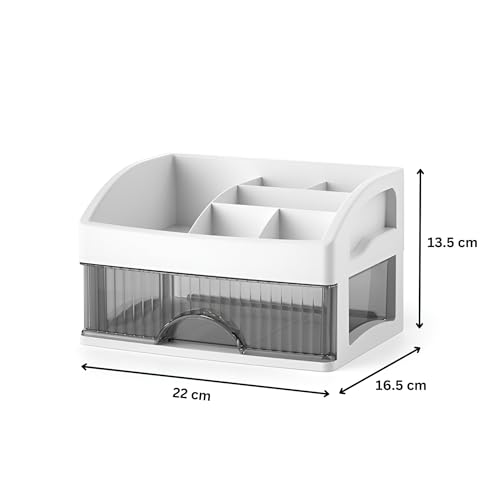 HoopVool® Countertop Organizer with Drawers Plastic Storage for Makeup Brush,Hair Accessories,Jewelry,Skincare Vanity Display, Skin Care Products, Office Desk Organizer (White, Layer-1) - Image 3
