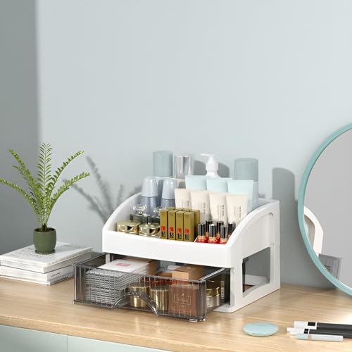 HoopVool® Countertop Organizer with Drawers Plastic Storage for Makeup Brush,Hair Accessories,Jewelry,Skincare Vanity Display, Skin Care Products, Office Desk Organizer (White, Layer-1) - Image 2