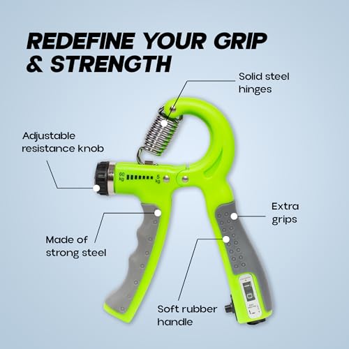 Konex Adjustable Hand Gripper with Counter | 5–60 Kg Resistance | Anti-Slip Grip Hand Strengthener | Ideal for Forearm, Wrist & Finger Workout Equipment for Home & Gym Training (Green) - Image 3