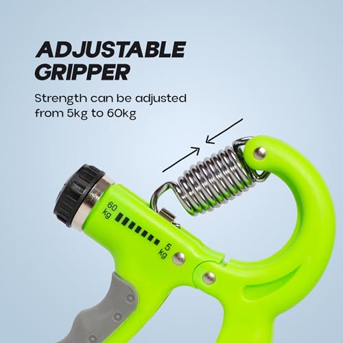 Konex Adjustable Hand Gripper with Counter | 5–60 Kg Resistance | Anti-Slip Grip Hand Strengthener | Ideal for Forearm, Wrist & Finger Workout Equipment for Home & Gym Training (Green) - Image 2