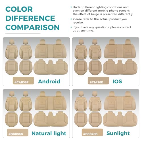 FEINEPRO Beige Car Seat Covers Full Set - Breathable Faux Leather Universal 5 Seat Covers for Cars, Automotive Protector Fit for Most Sedan SUV Pick-up Truck - Image 2