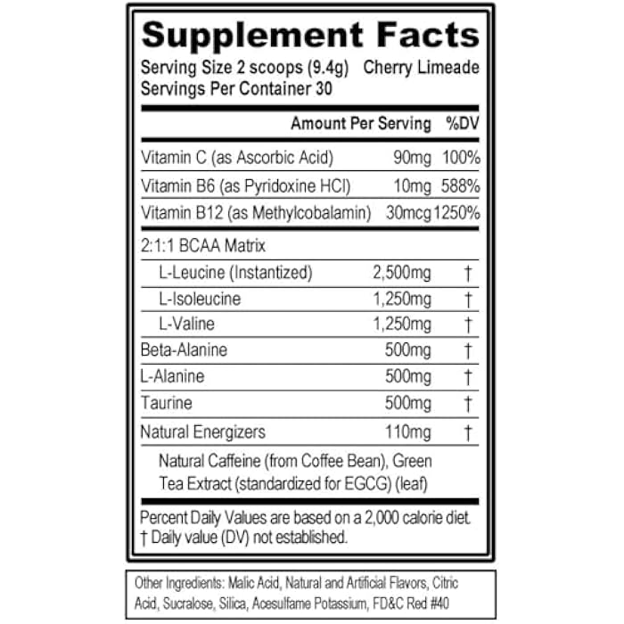 Evlution EVL BCAAs مسحوق الأحماض الأمينية - مسحوق طاقة BCAA قبل التمرين لاستعادة العضلات، النمو النحيف والتحمل - مشروب استعادة الترطيب بعد التمرين مع الكافيين الطبيعي - تشيري لايميد - Image 2