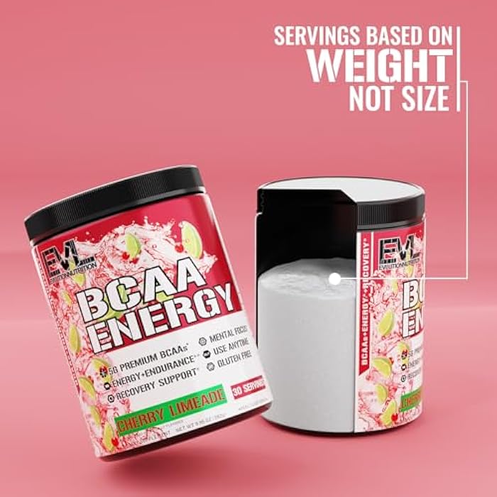 Evlution EVL BCAAs مسحوق الأحماض الأمينية - مسحوق طاقة BCAA قبل التمرين لاستعادة العضلات، النمو النحيف والتحمل - مشروب استعادة الترطيب بعد التمرين مع الكافيين الطبيعي - تشيري لايميد - Image 5