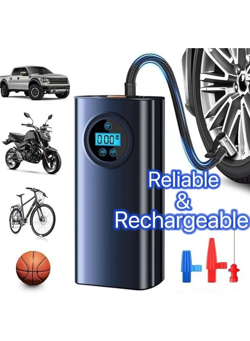 Generic Inflator Rechargeable Portable Air Compressor, 3000mAh Rechargeable Battery Tyre Inflator LCD Display Air Pump Inflator for Car Tyre, Motorcycle, Bike, Basketball, Other of inflatables  - Image 1