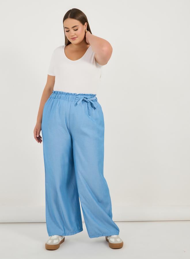 Styli Plus Size High Rise Drawstring Paper Bag Waist Pants - Image 1