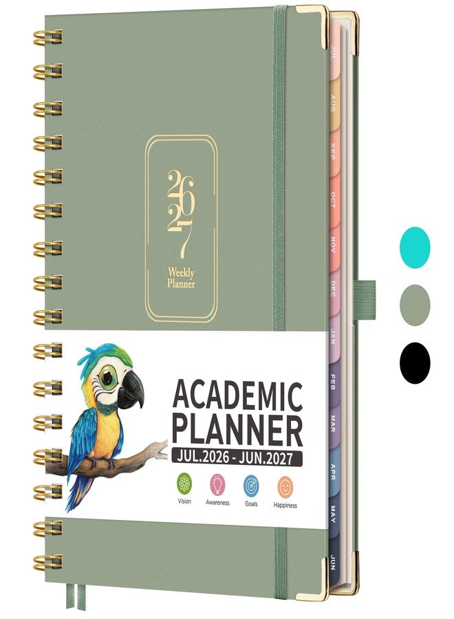 RETTACY Academic Planner 2026-2027, Weekly and Monthly, July 2026 - June 2027, Medium Size (5.7" x 8.3"), Calendar, Agenda, 12-Month Tabs, Hardcover, for Student, Teacher, School (Light Green) - Image 1