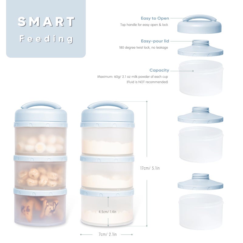 Termichy Stackable Formula Dispenser Portable Milk Powder Container, 2 Pack, Misty Blue - Image 2