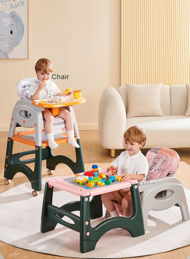 كيديليو كرسي طعام للأطفال 6 في 1، كرسي مرتفع للأطفال، كرسي دراسة، مقعد للأطفال، طاولة طعام وكرسي، طاولة مكعبات بناء، سيارة يو يو، مكتب، قابل للطي للتخزين السهل (وردي) - Image 2