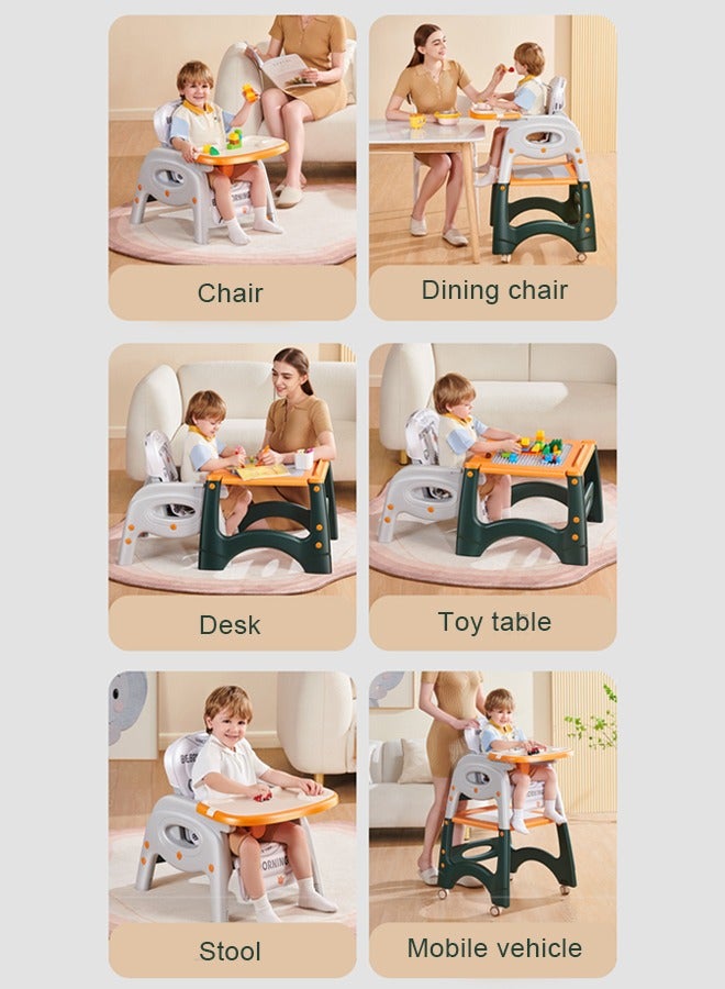 كيديليو كرسي طعام للأطفال 6 في 1، كرسي مرتفع للأطفال، كرسي دراسة، مقعد للأطفال، طاولة طعام وكرسي، طاولة مكعبات بناء، سيارة يو يو، مكتب، قابل للطي للتخزين السهل (وردي) - Image 3