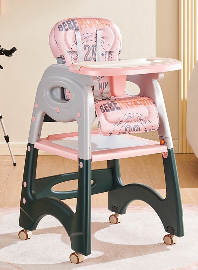 كيديليو كرسي طعام للأطفال 6 في 1، كرسي مرتفع للأطفال، كرسي دراسة، مقعد للأطفال، طاولة طعام وكرسي، طاولة مكعبات بناء، سيارة يو يو، مكتب، قابل للطي للتخزين السهل (وردي) - Image 1