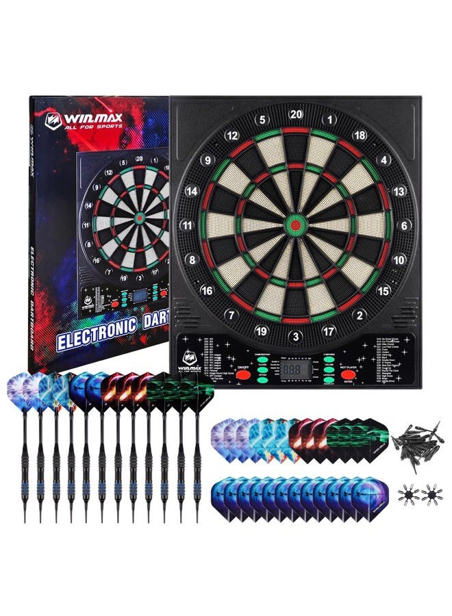win.max Electronic Dart Board, LED Display Automatic Scoring Dartboard Sets for Adults with 12 Darts 100 Soft Tips, Dart Board Electronic Scoreboard, Power Adapter, Outdoor - Image 1
