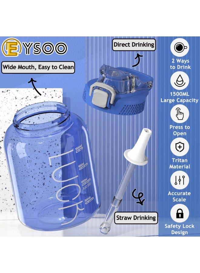 EYSOO Sports Water Bottle 1500ml / 50oz Water Bottle BPA Free Leakproof Big Water Jug Drinking Water Bottle with Handle & Straw for Gym Fitness Workouts - Image 2