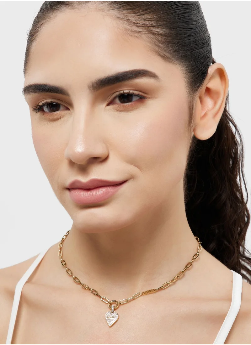 GUESS Pave Heart Paperlink  Necklace
