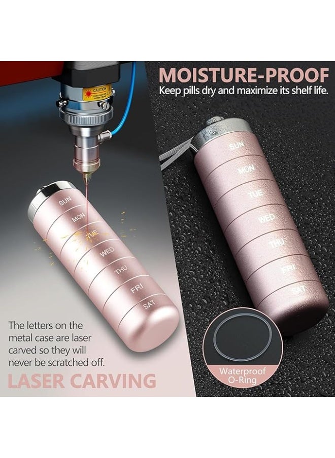 Metal Travel Pill Organizer, Portable 7 Day Vitamin Organizer Stackable, Waterproof 1 Times A Day Pill Box, Large Pill Container, Daily Medicine Organizer for Vitamin, Fish Oil, Supplement - Image 2