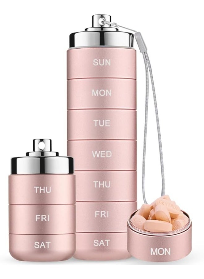 Metal Travel Pill Organizer, Portable 7 Day Vitamin Organizer Stackable, Waterproof 1 Times A Day Pill Box, Large Pill Container, Daily Medicine Organizer for Vitamin, Fish Oil, Supplement - Image 1