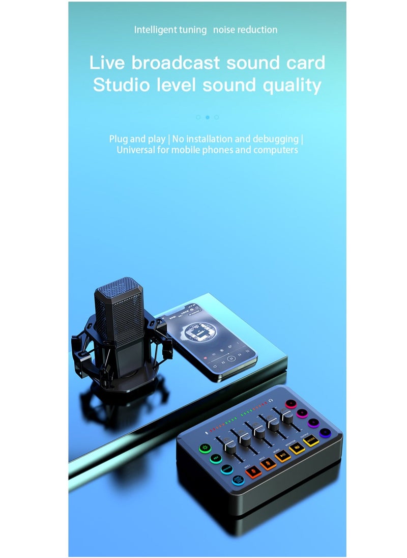 Verci - HD Gaming Audio Mixer Set Rechargeable Audio Interface RGB Mixer with XLR Mic Interface 48V Phantom Power for Podcast/Recording (Standard package + black microphone) - Image 1