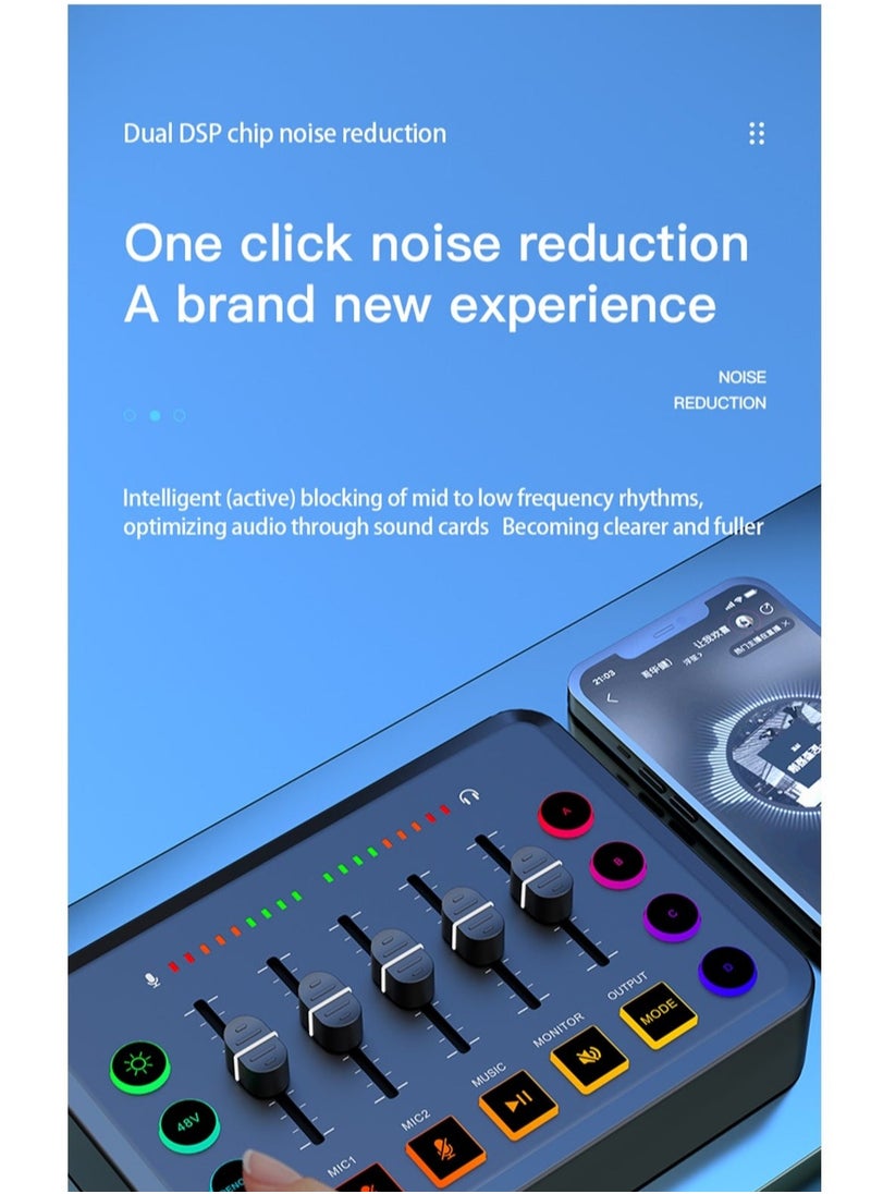 Verci - HD Gaming Audio Mixer Set Rechargeable Audio Interface RGB Mixer with XLR Mic Interface 48V Phantom Power for Podcast/Recording (Standard package + black microphone) - Image 1